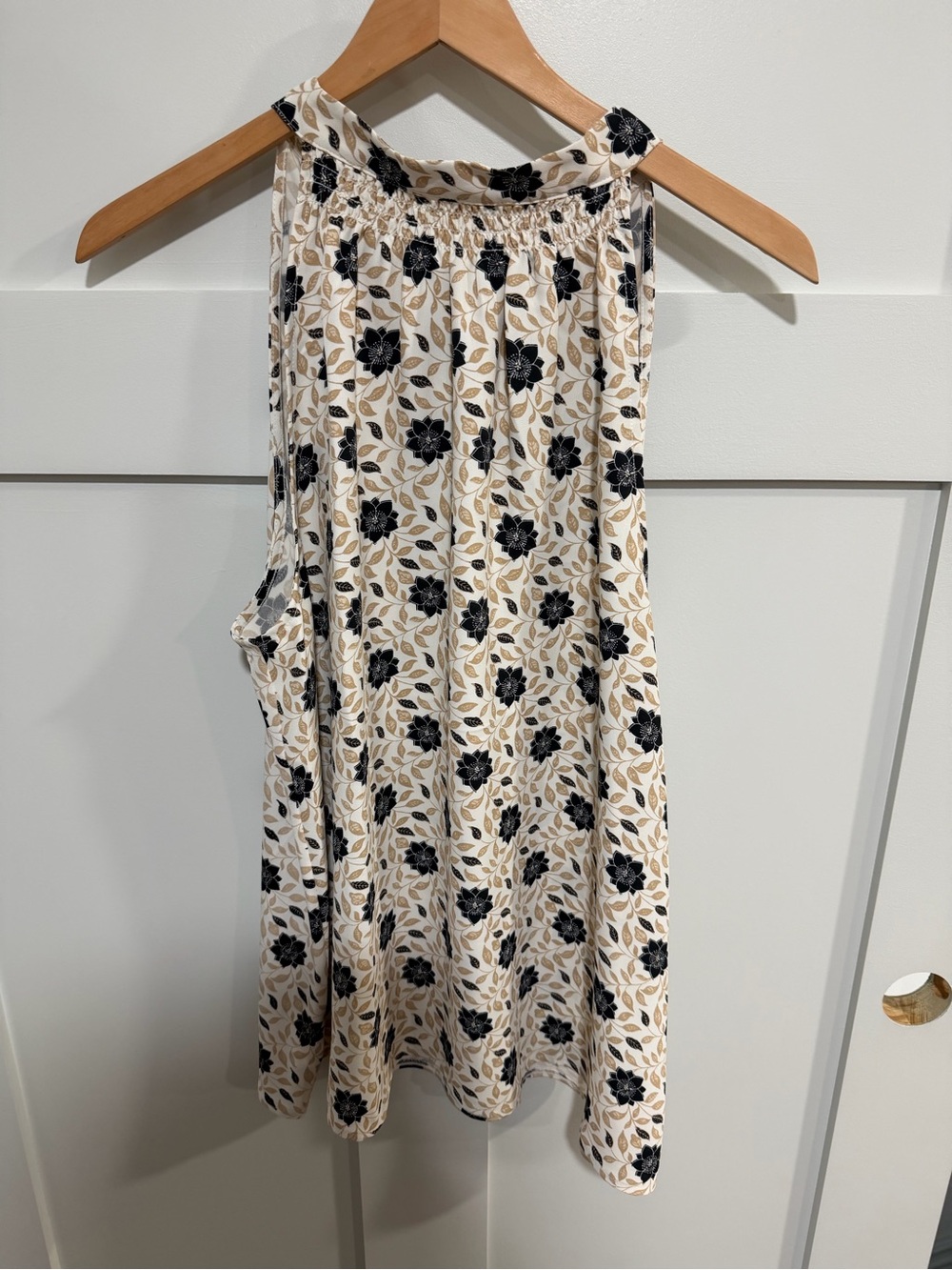 Ann Taylor Cream Floral Halter Blouse with Black & Tan Print